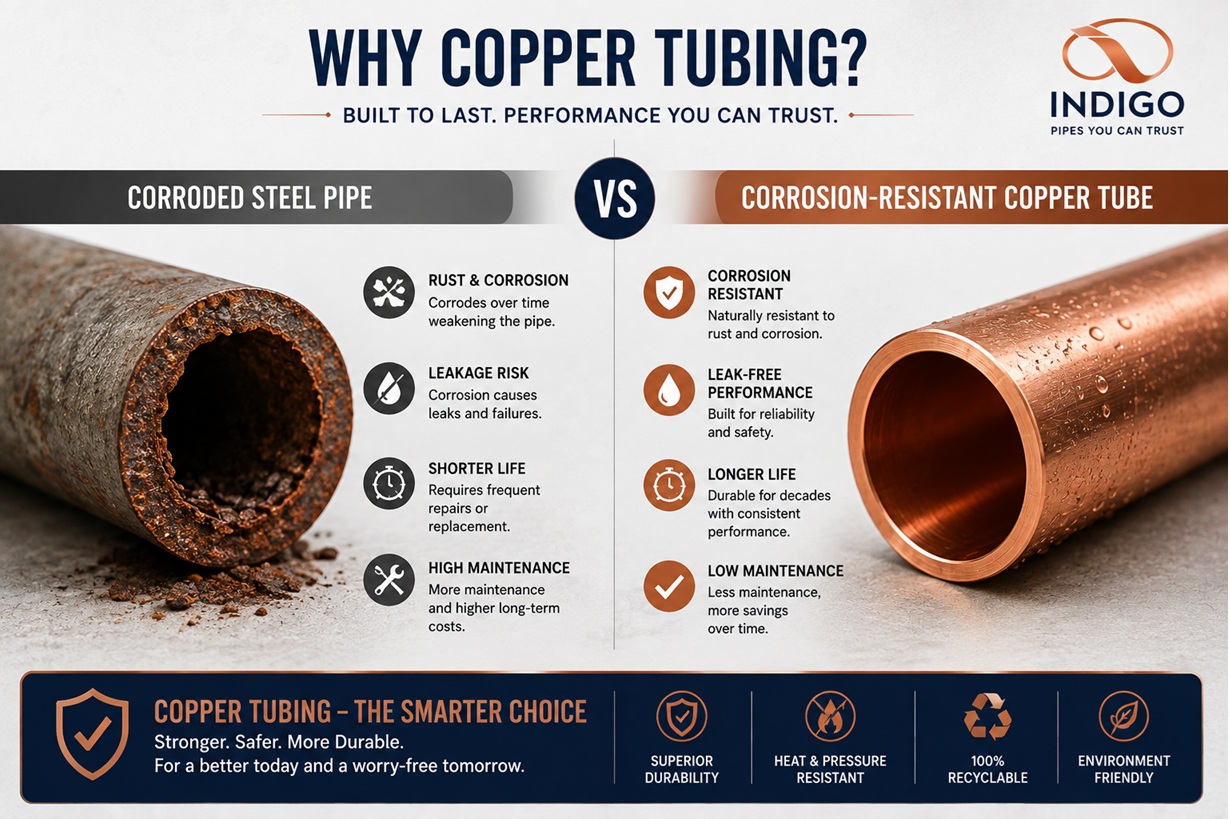 Corroded Steel Pipe Beside Corrosion Resistant Copper Tube