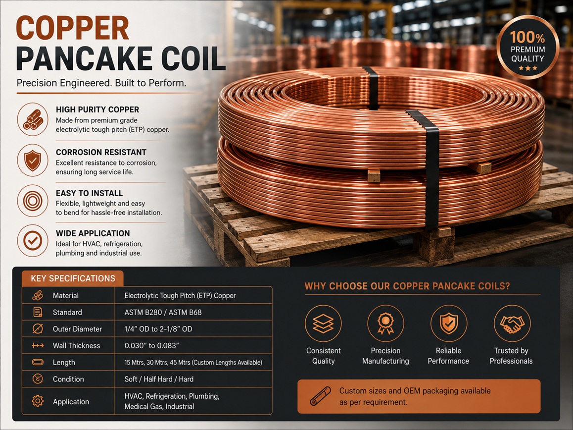 Copper pancake coil with key specifications highlighted
