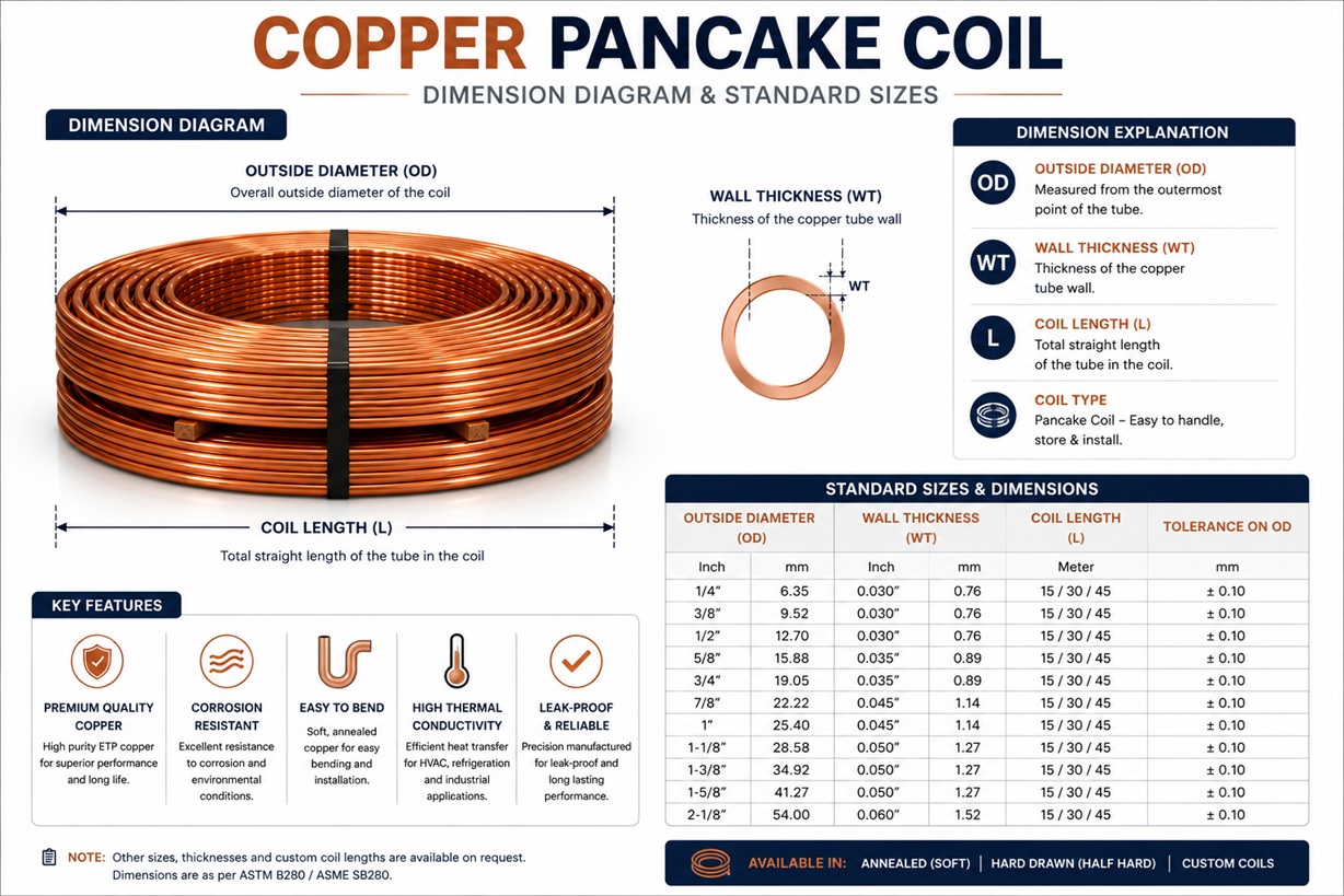Copper pancake coil sizes and dimensions