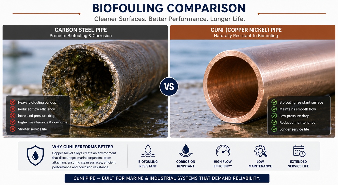 Biofouling resistance of CuNi pipe
