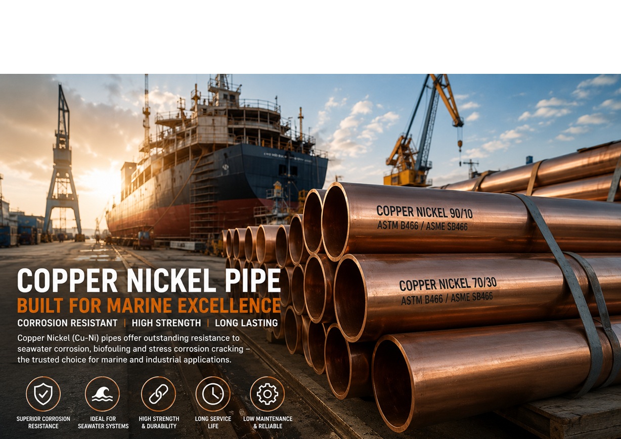 Copper-nickel pipe at a marine fabrication yard