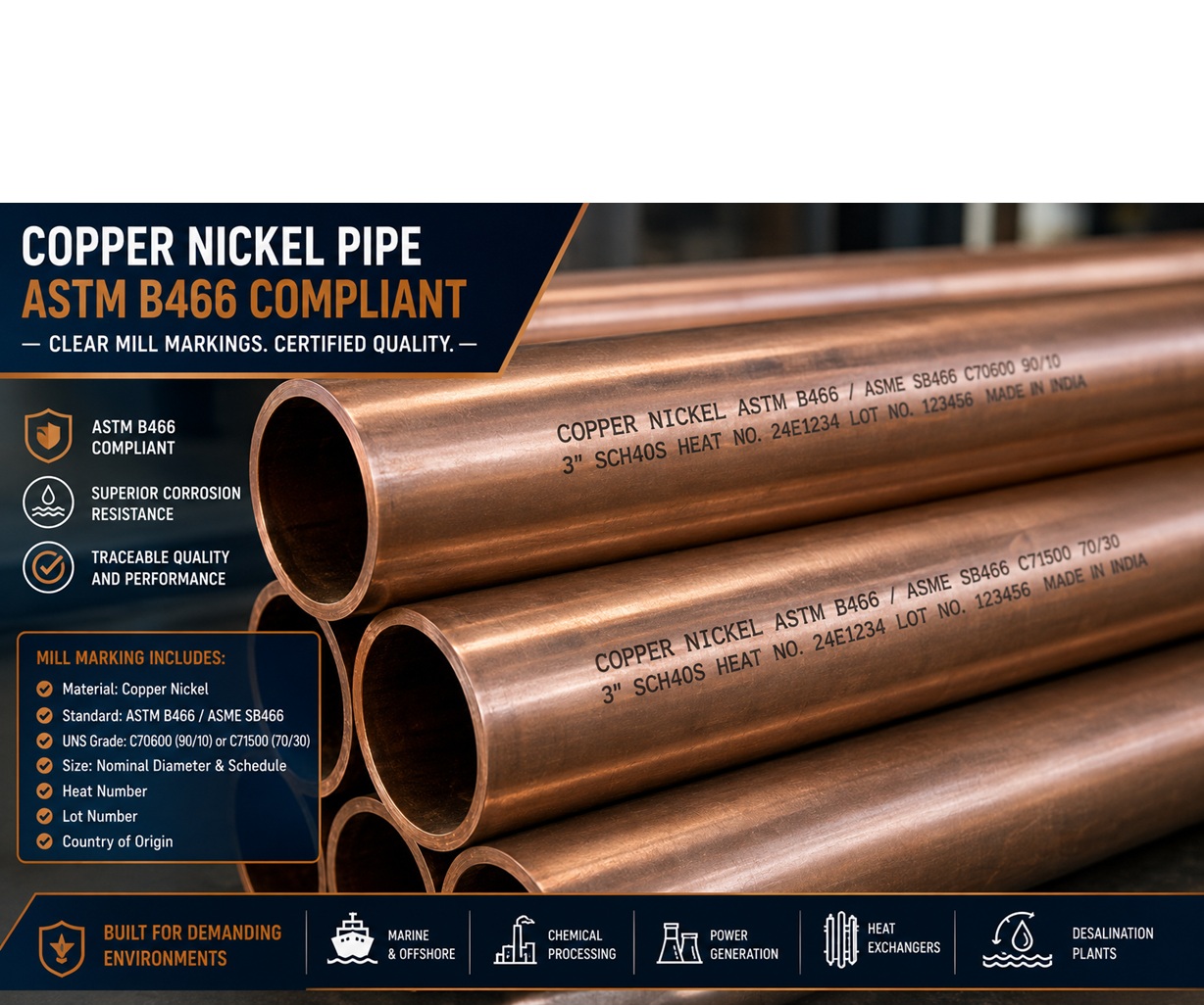 ASTM B466 copper-nickel pipe markings