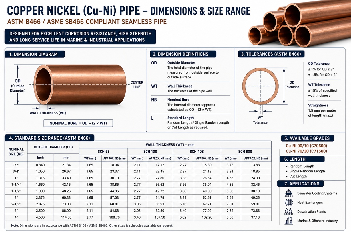 Copper-nickel pipe dimensions