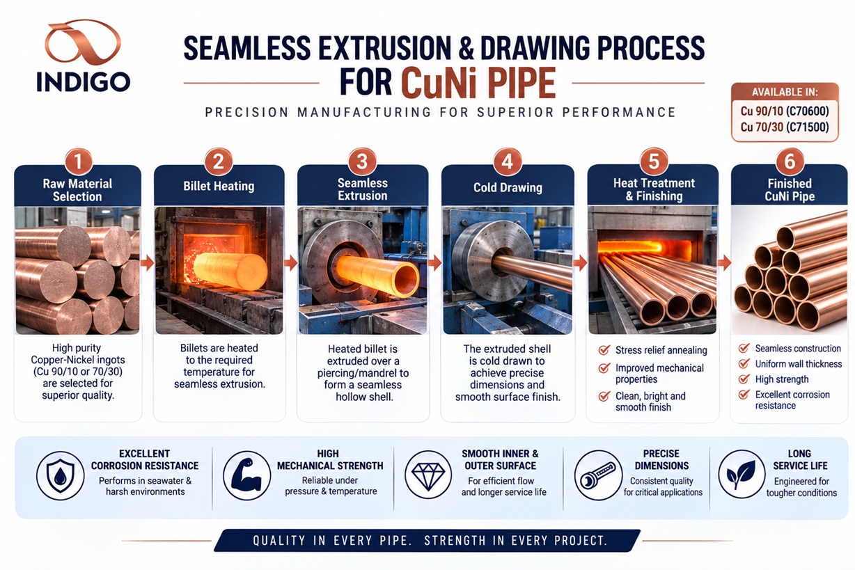Seamless CuNi pipe manufacturing process