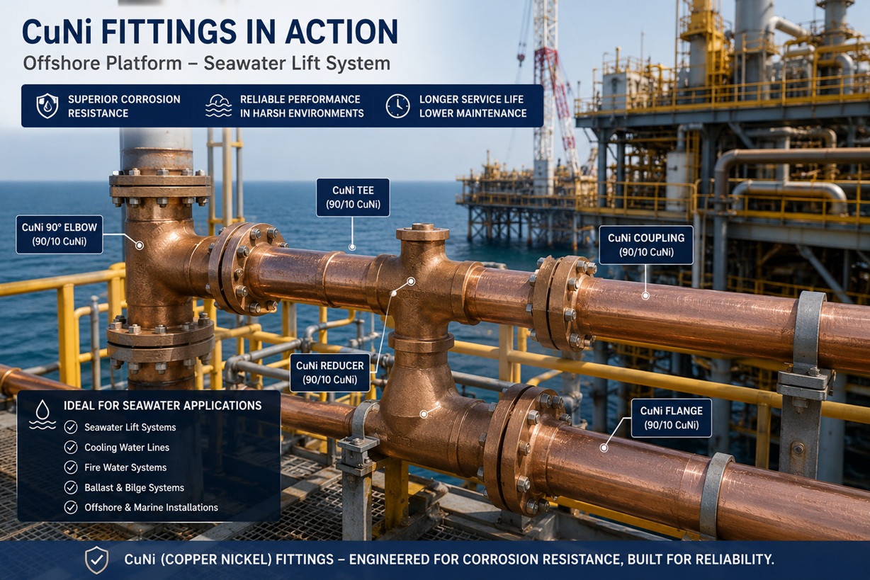 CuNi fittings on an offshore platform