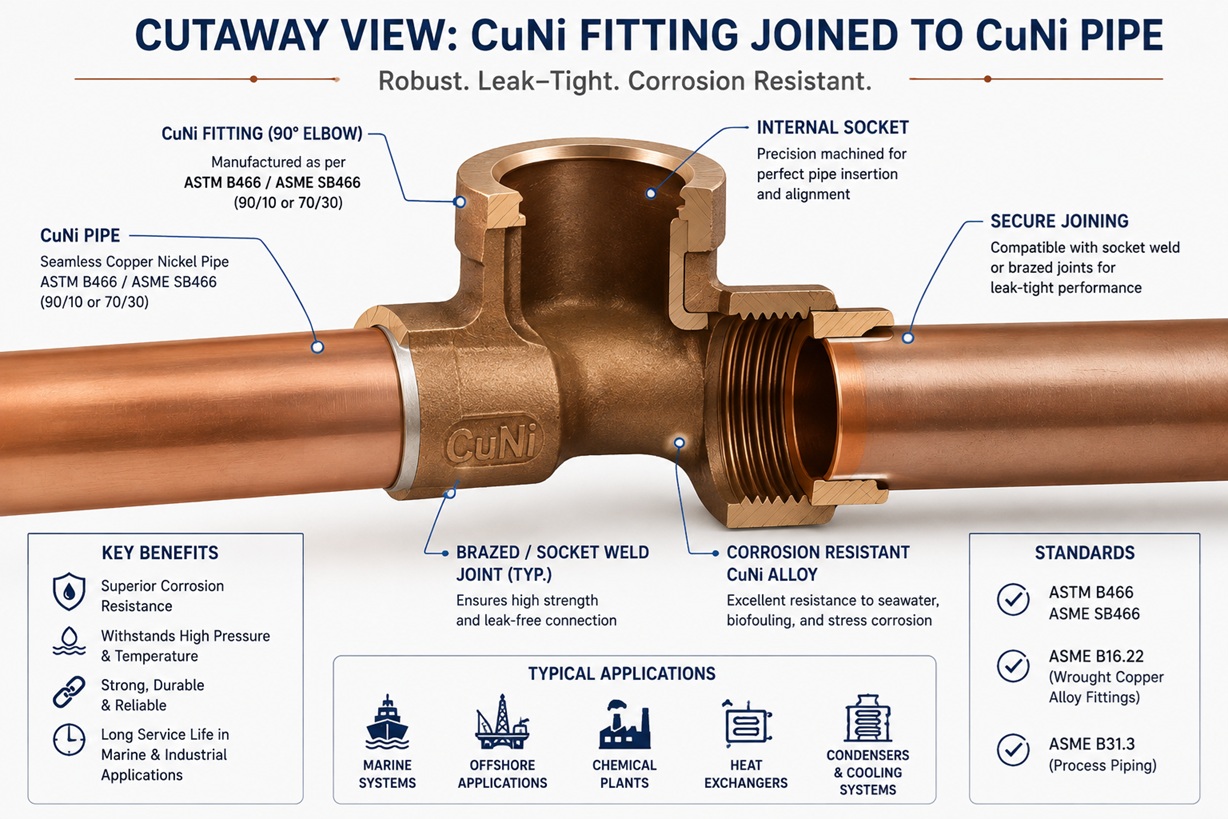 CuNi fitting joined to copper-nickel pipe