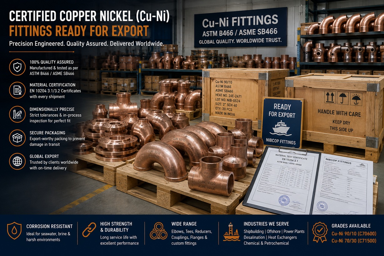 Certified CuNi fittings ready for export