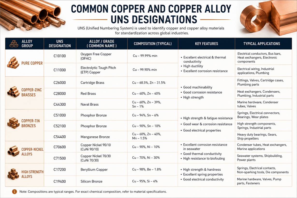 Common copper alloy UNS designations