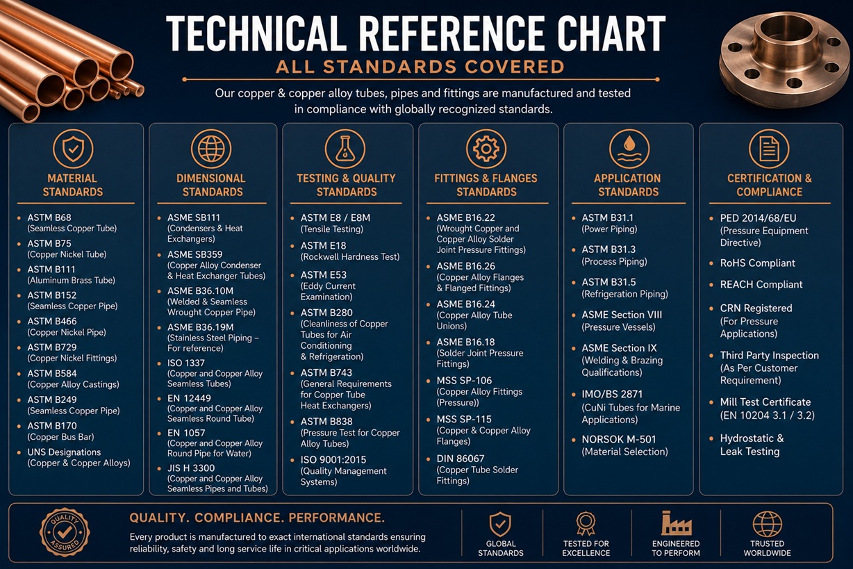 Copper tube and pipe standards reference chart