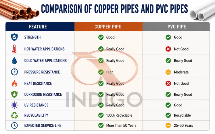 Comparison of Copper Pipes and PVC Pipes