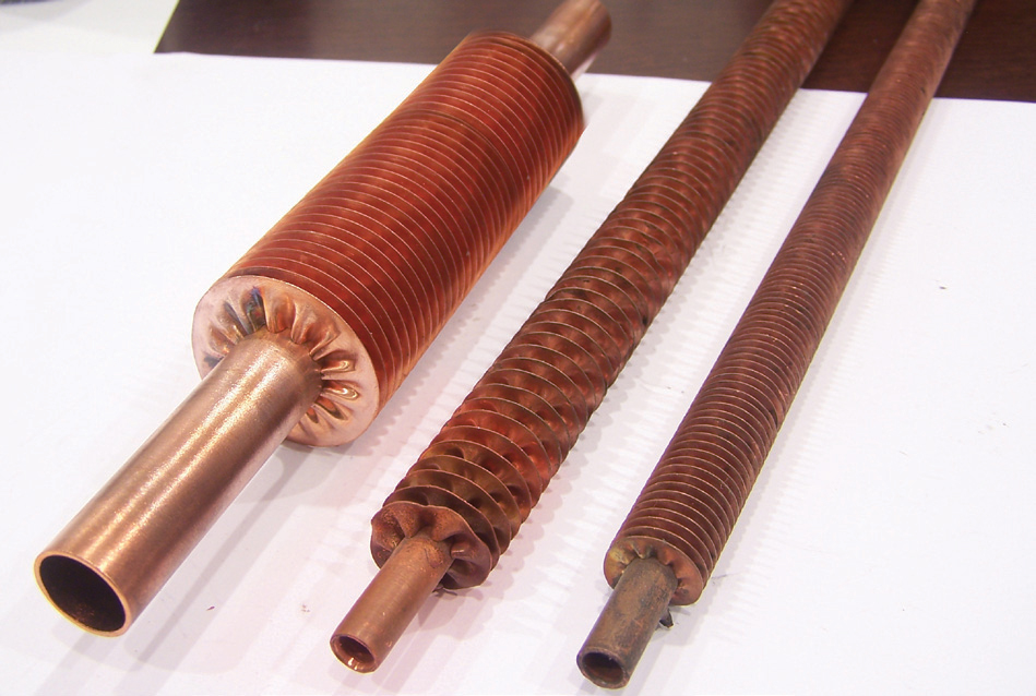 Copper finned tubes used in heat exchangers, condensers and industrial cooling systems