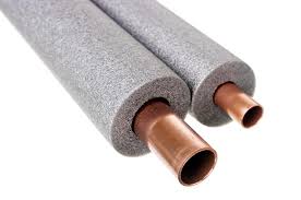 Insulation applied on copper hot water pipes for thermal efficiency and condensation control