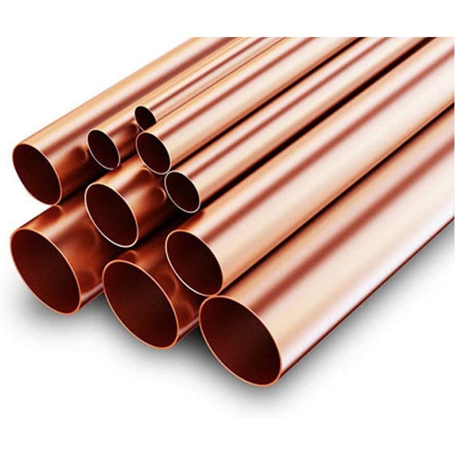 Copper pipe and fittings including elbows tees couplings used in plumbing HVAC and industrial piping systems