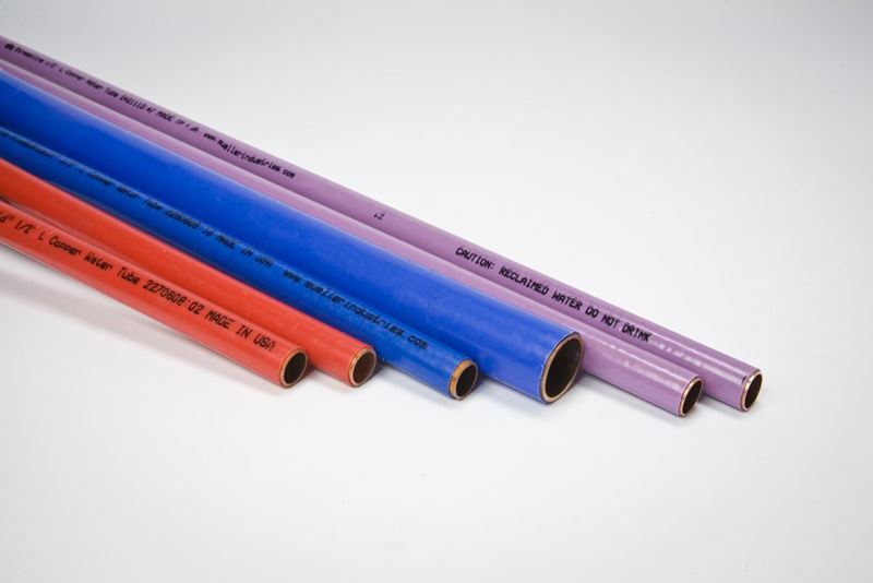Plastic coated copper pipe used for plumbing, gas and HVAC systems